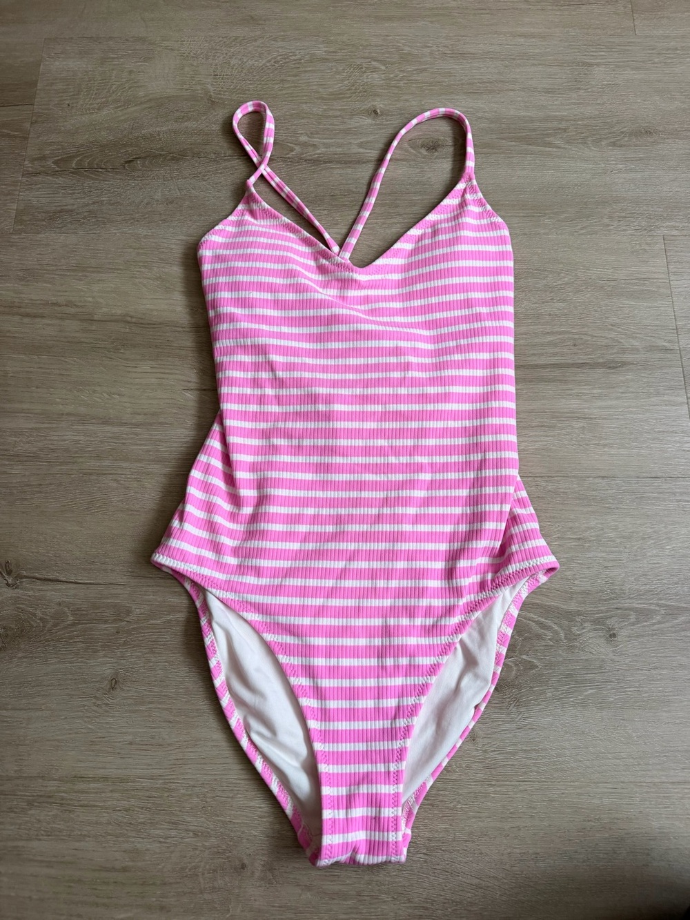Aerie One Piece Swimsuit Pink and White Striped Ribbed SZ S